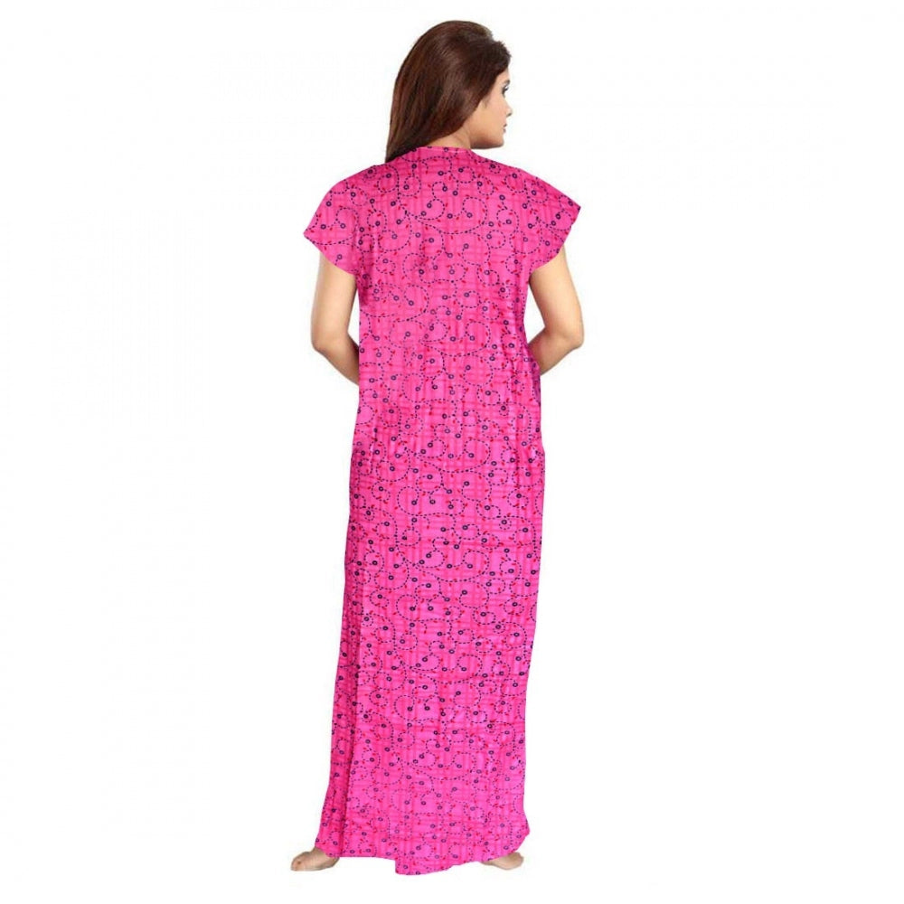 Women's Cotton Printed Maxi Nighty — Pink · 11_L