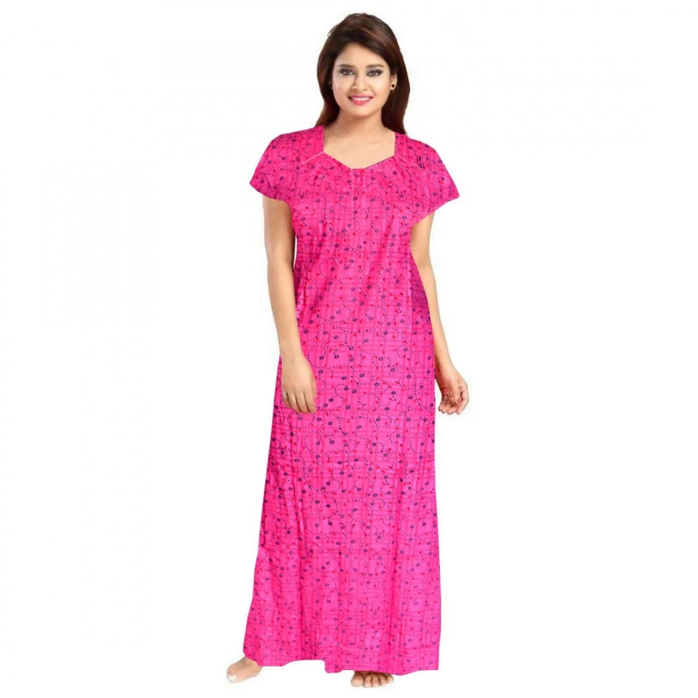 Women's Cotton Printed Maxi Nighty — Pink · 11_L