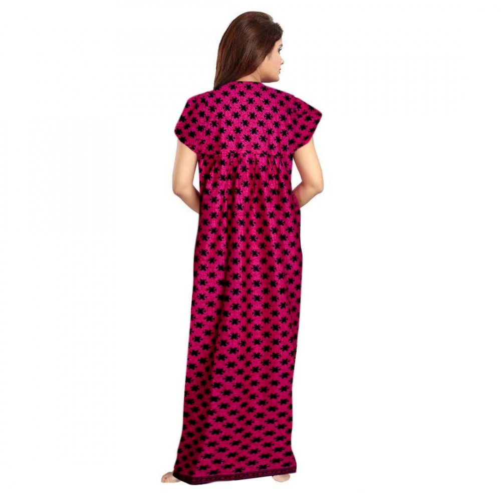 Women's Cotton Printed Maxi Nighty — Pink · 07_L