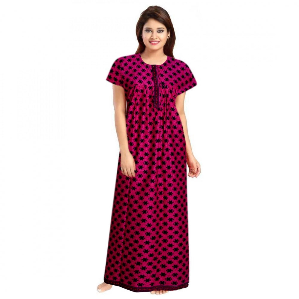 Women's Cotton Printed Maxi Nighty — Pink · 07_L