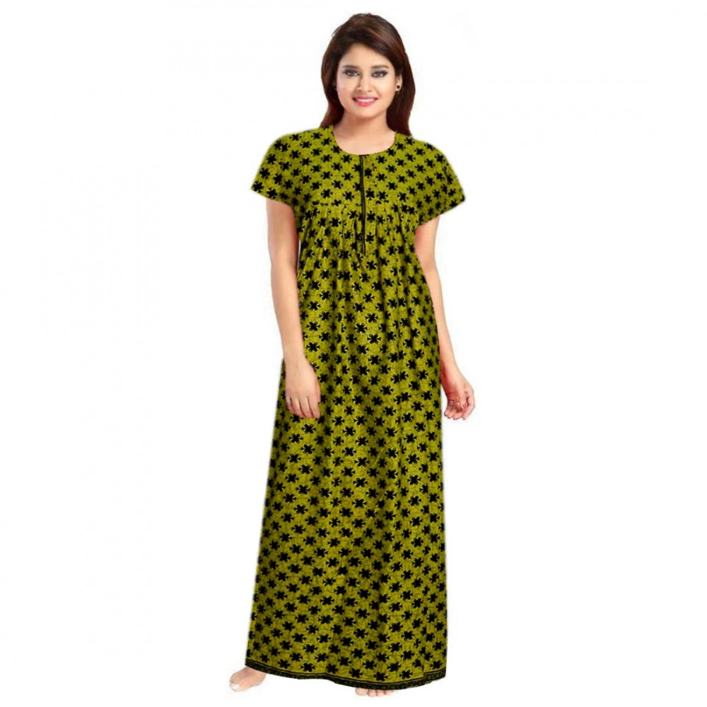 Women's Cotton Printed Maxi Nighty — Green · 03_L
