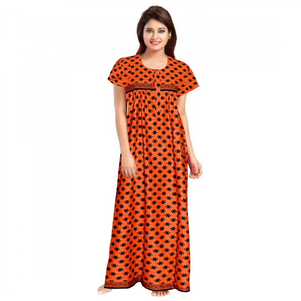Women's Cotton Printed Maxi Nighty — Orange · 02_L