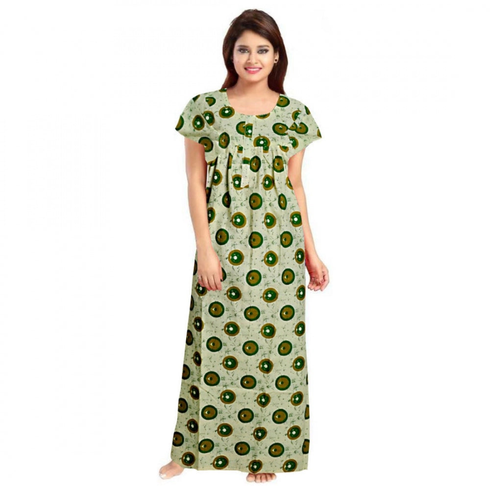 Women's Cotton Printed Maxi Nighty — Green · 15_L