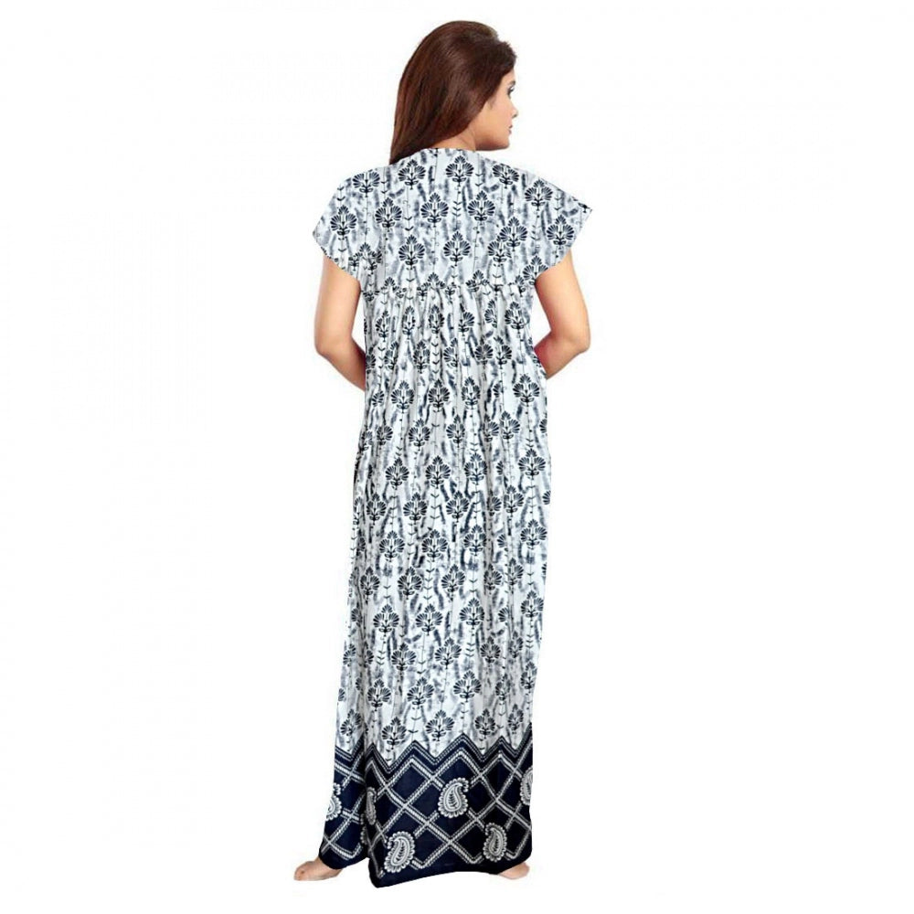Women's Cotton Printed Maxi Nighty — Navy Blue