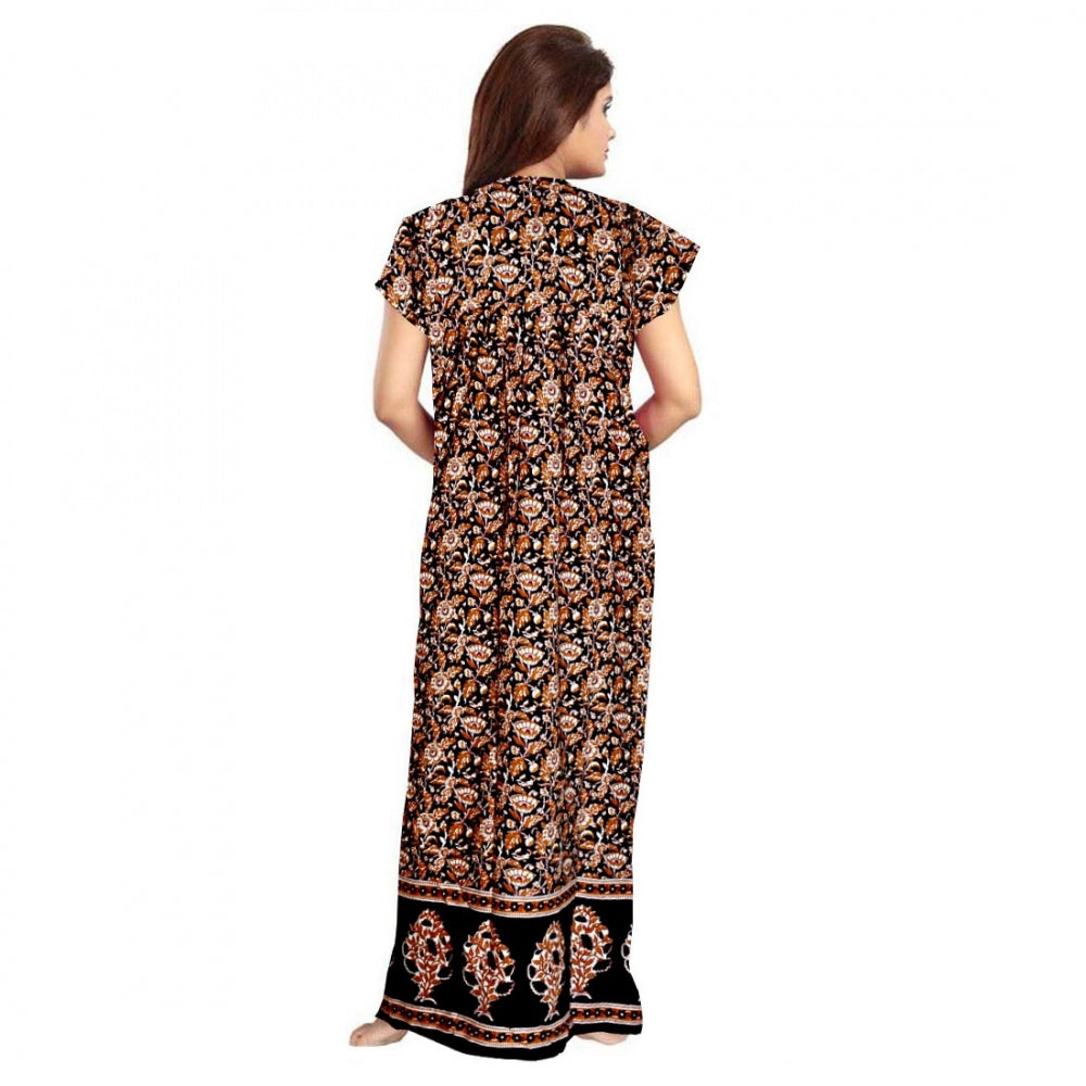 Women's Cotton Printed Maxi Nighty — Brown · 31_L