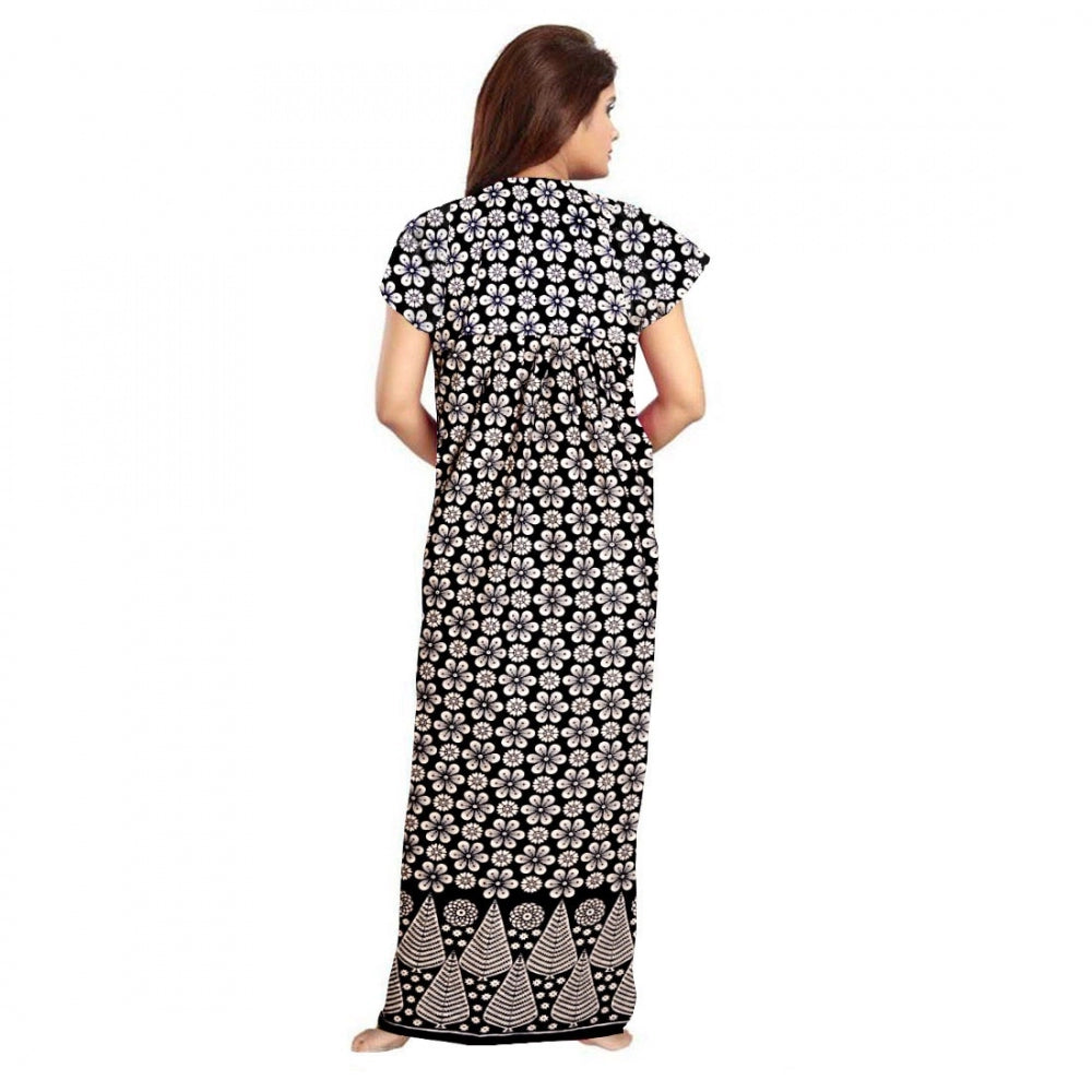 Women's Cotton Printed Maxi Nighty — Black · 29_L