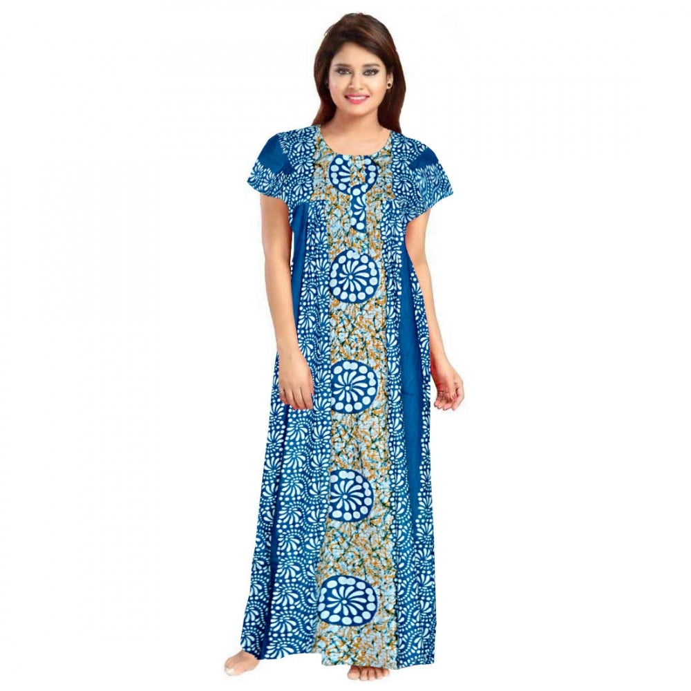 Women's Cotton Printed Maxi Nighty — Blue · 26_L
