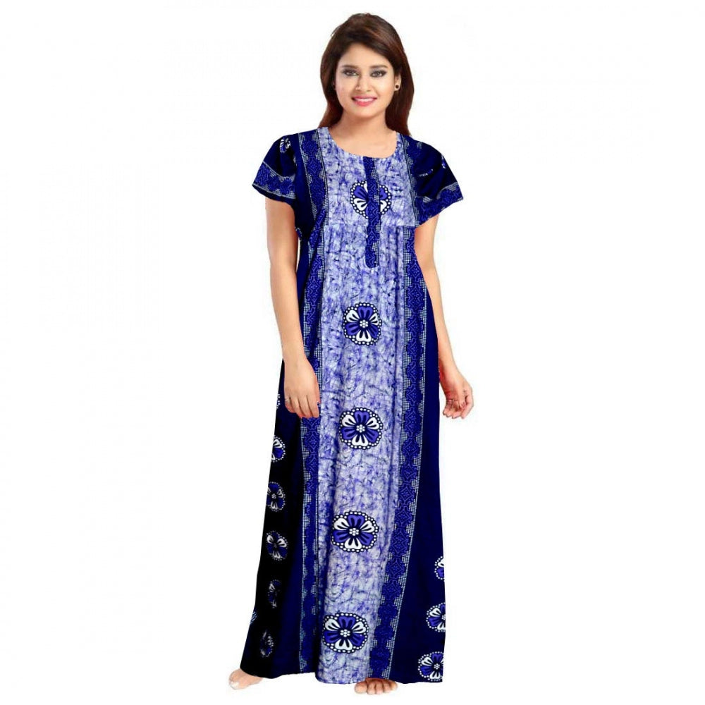 Women's Cotton Printed Maxi Nighty — Blue · 22_L