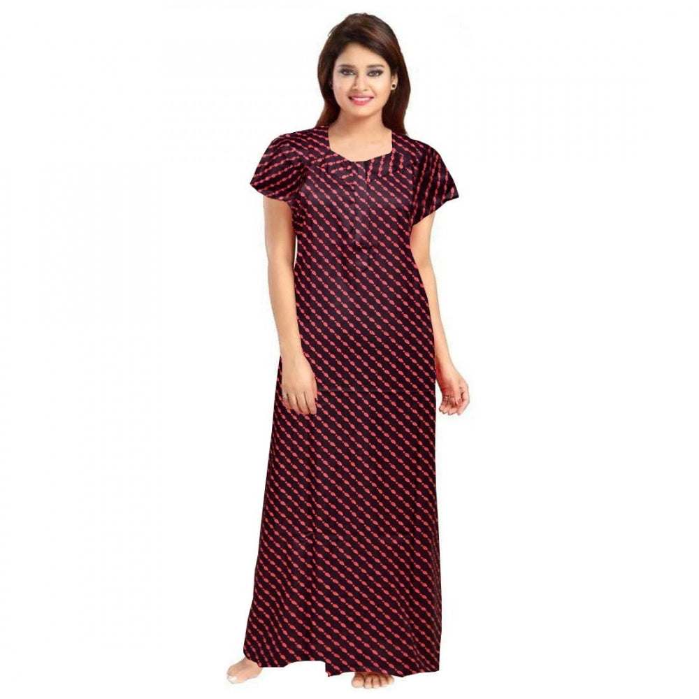 Women's Cotton Printed Maxi Nighty — Brown · 39_L