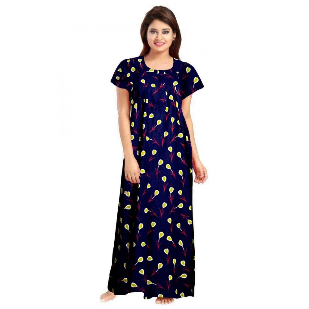 Women's Cotton Printed Maxi Nighty — Purple · 38_L