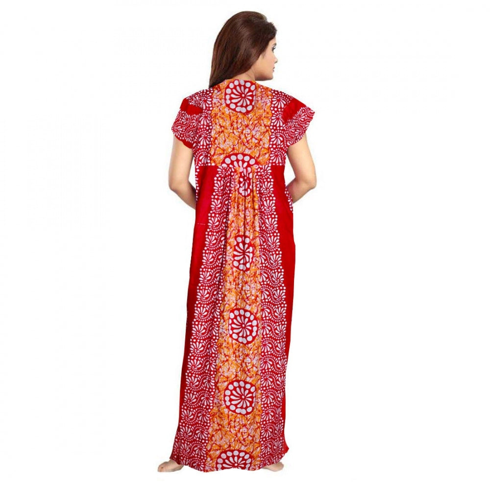 Women's Cotton Printed Maxi Nighty — Red · 33_L