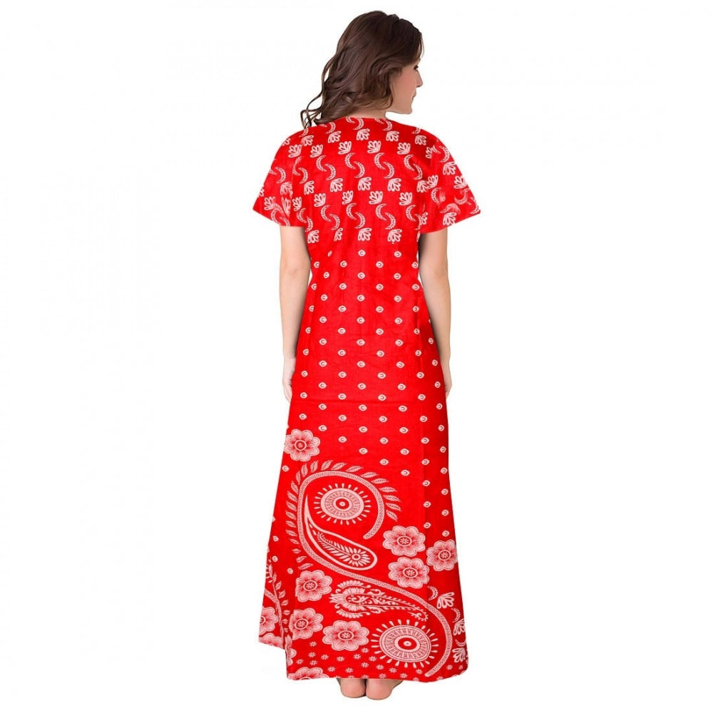 Women's Cotton Printed Maxi Nighty — Red · 54_L
