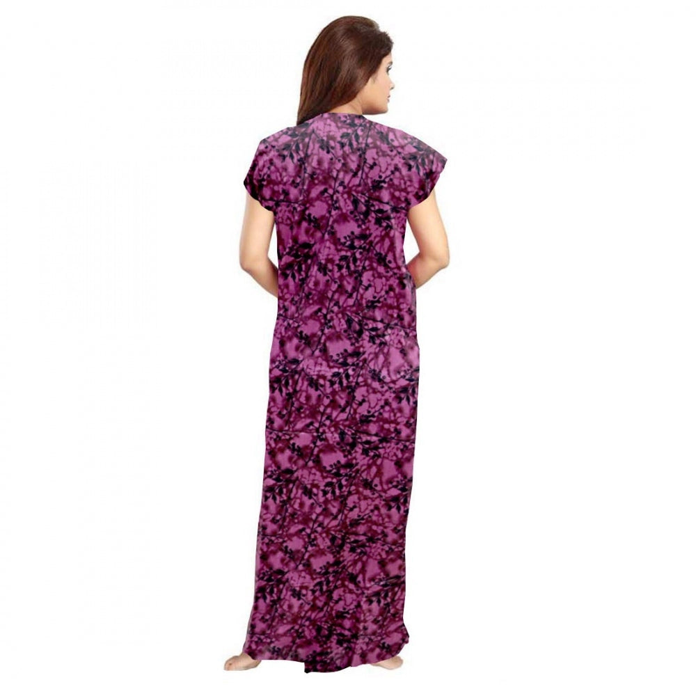 Women's Cotton Printed Maxi Nighty — Wine · 51_L