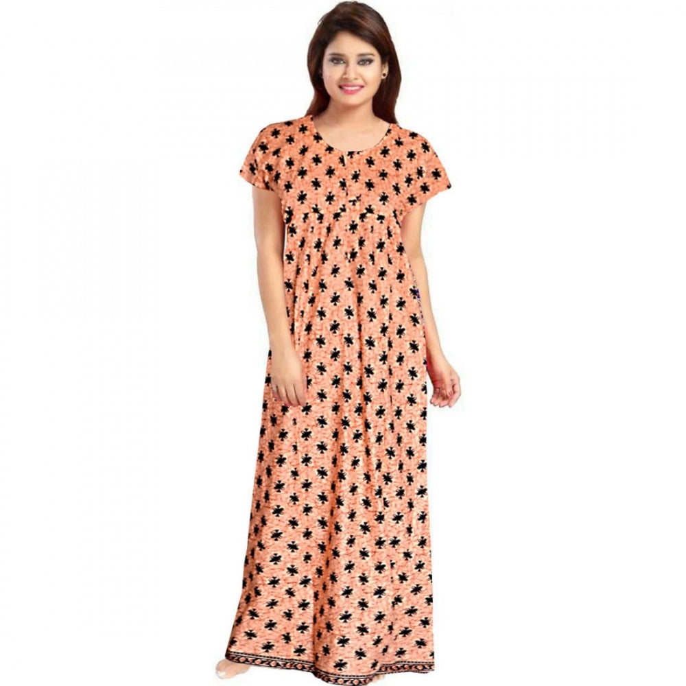 Women's Cotton Printed Maxi Nighty — Peach