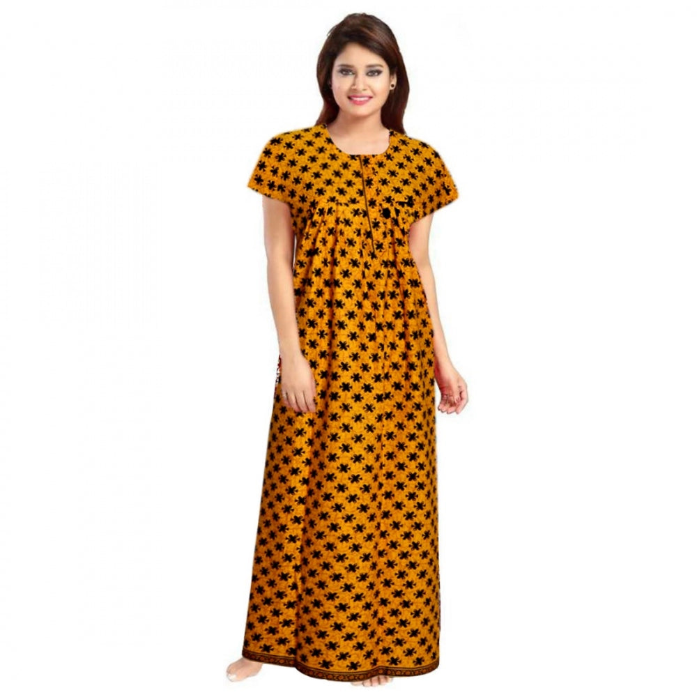 Women's Cotton Printed Maxi Nighty — Mustard · 17_L