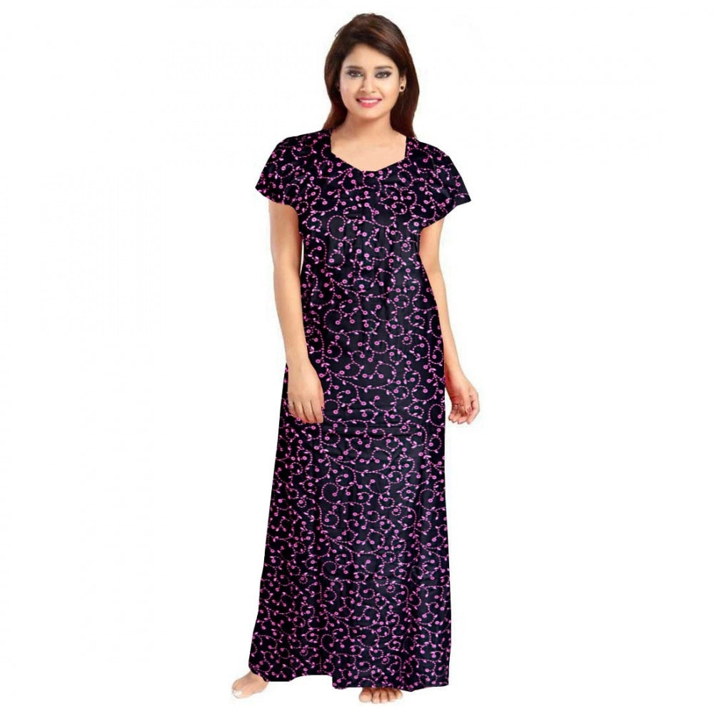 Women's Cotton Printed Maxi Nighty — Purple · 14_L