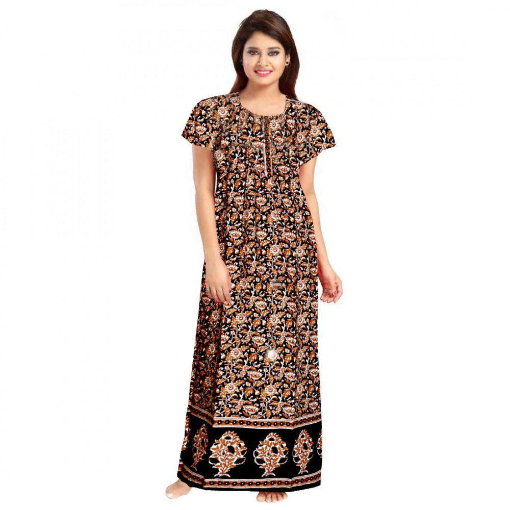 Women's Cotton Printed Maxi Nighty — Brown · 31_L
