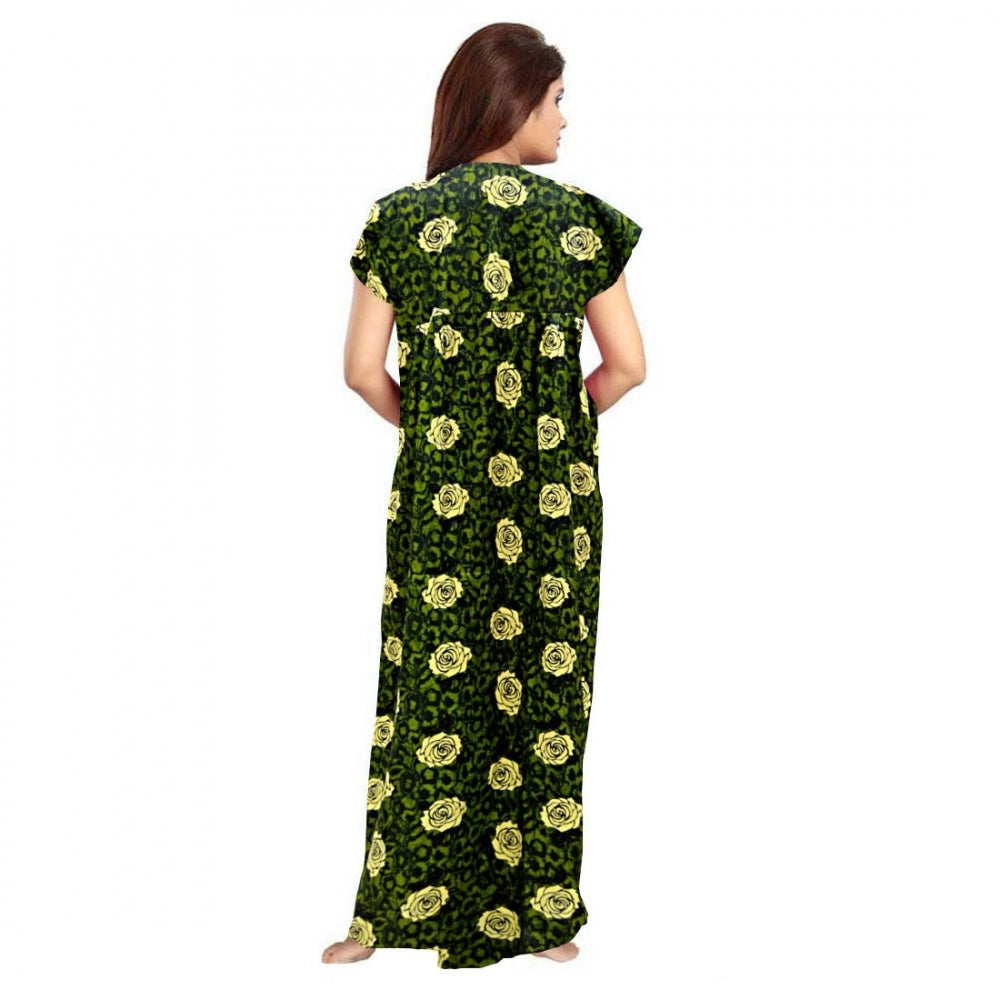 Women's Cotton Printed Maxi Nighty — Green · 41_L