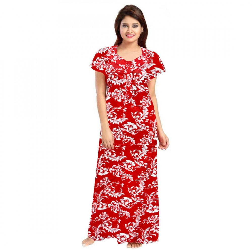 Women's Cotton Printed Maxi Nighty — Red · 35_L