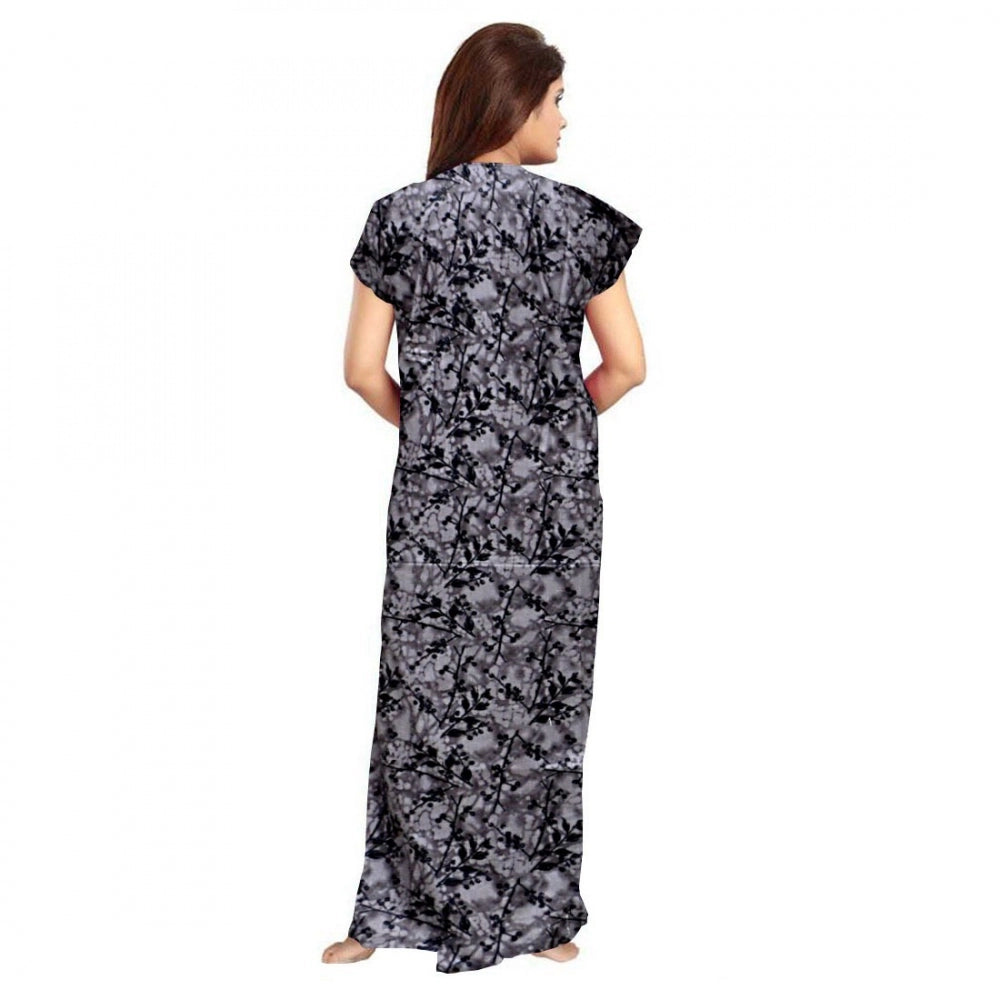 Women's Cotton Printed Maxi Nighty — Grey · 50_L