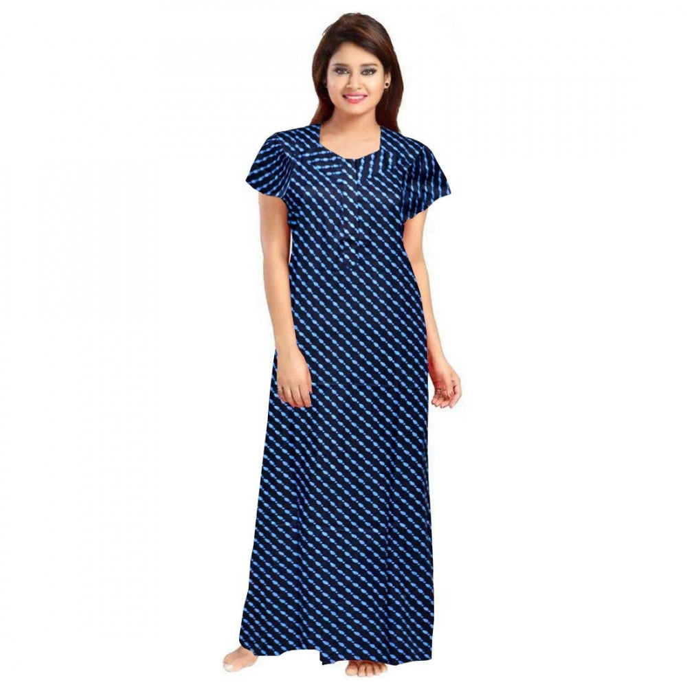 Women's Cotton Printed Maxi Nighty — Blue · 48_L
