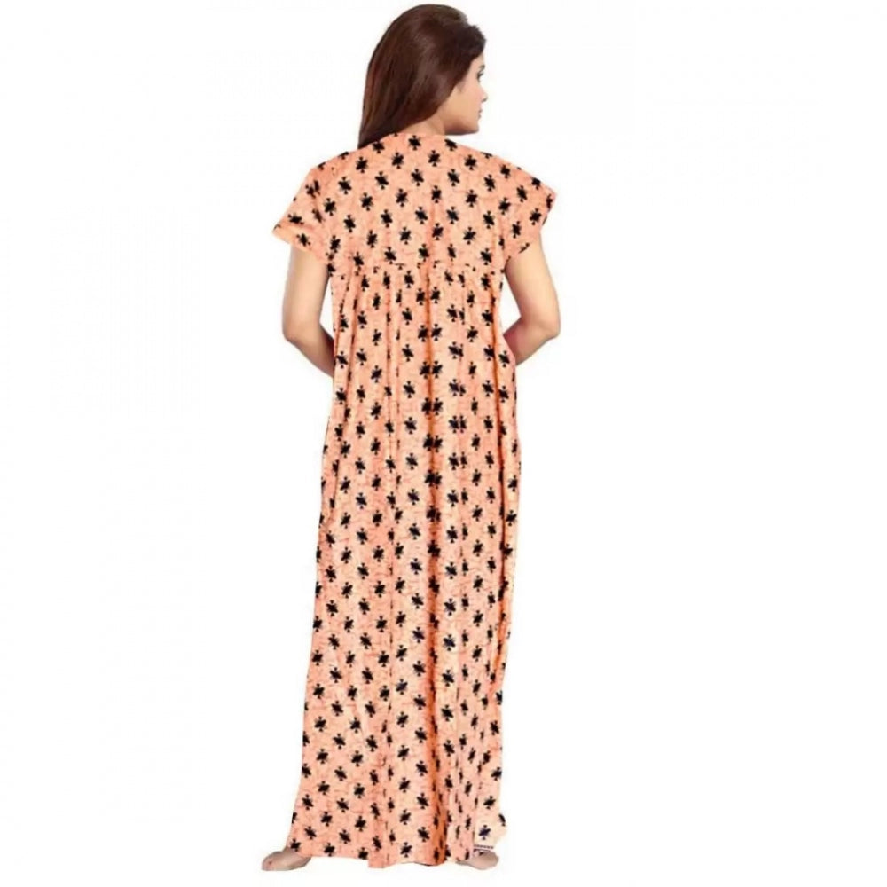 Women's Cotton Printed Maxi Nighty — Peach