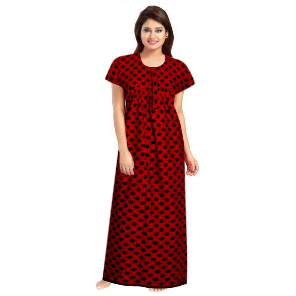 Women's Cotton Printed Maxi Nighty — Red · 01_L