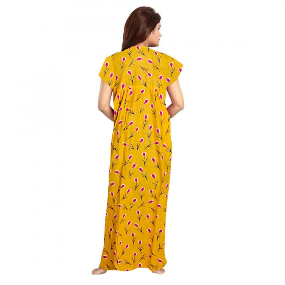 Women's Cotton Printed Maxi Nighty — Yellow · 21_L