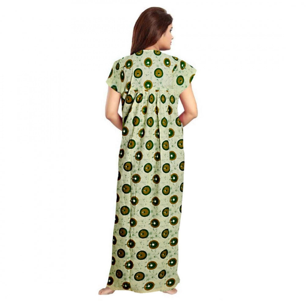 Women's Cotton Printed Maxi Nighty — Green · 15_L