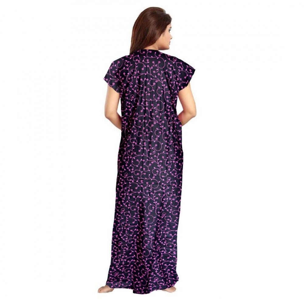 Women's Cotton Printed Maxi Nighty — Purple · 14_L