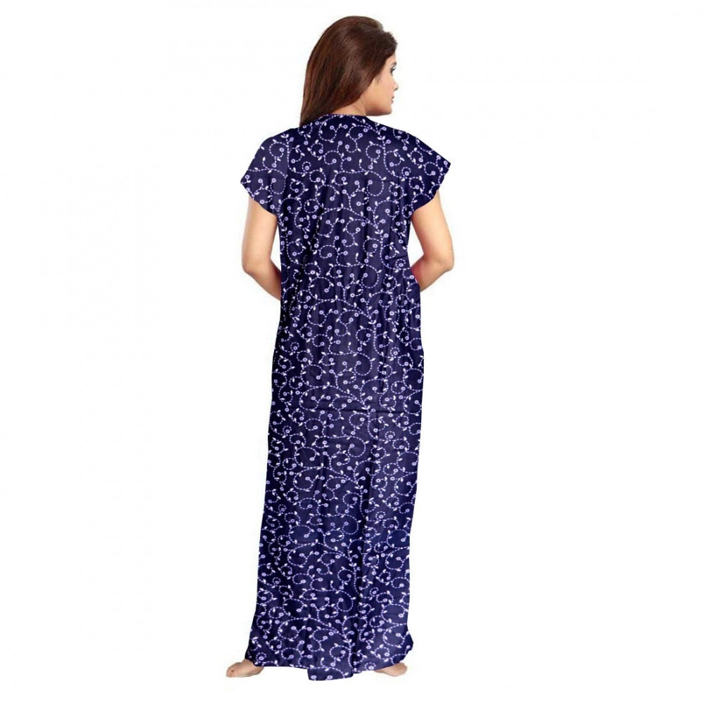 Women's Cotton Printed Maxi Nighty — Blue · 13_L