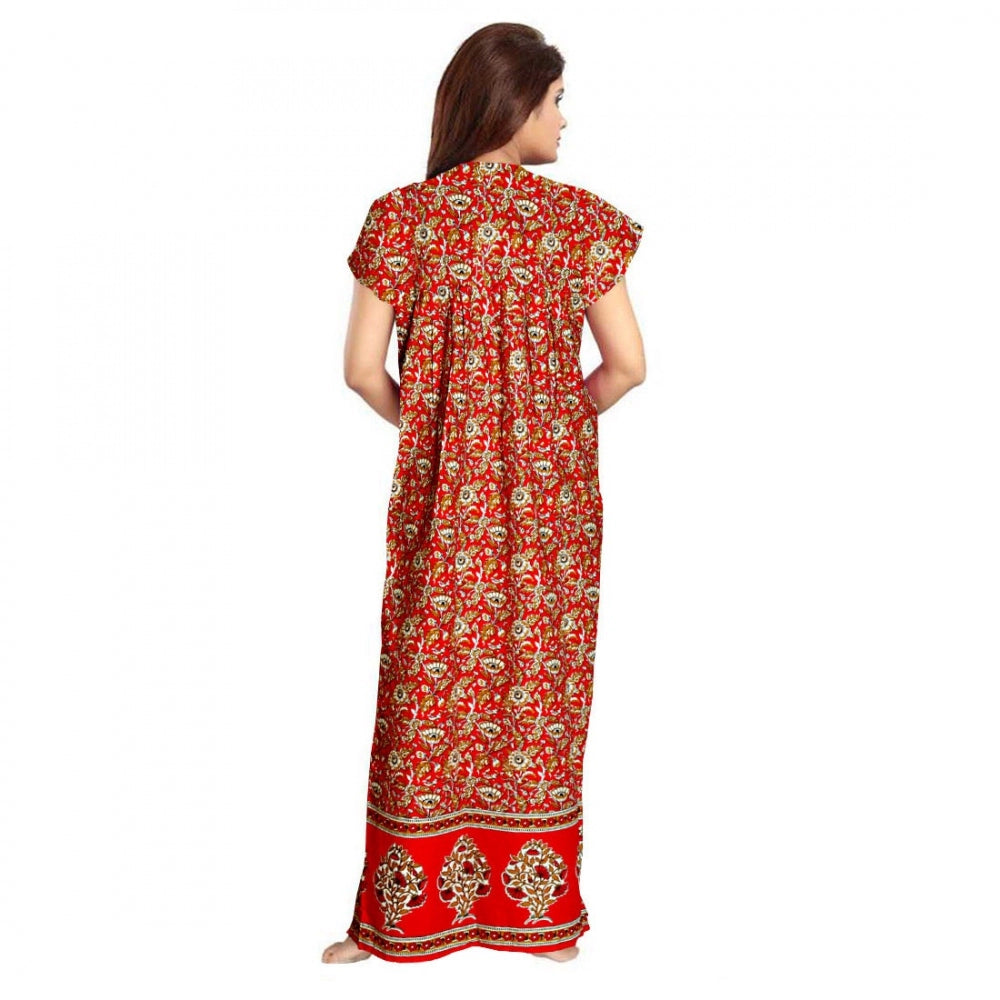 Women's Cotton Printed Maxi Nighty — Red · 30_L