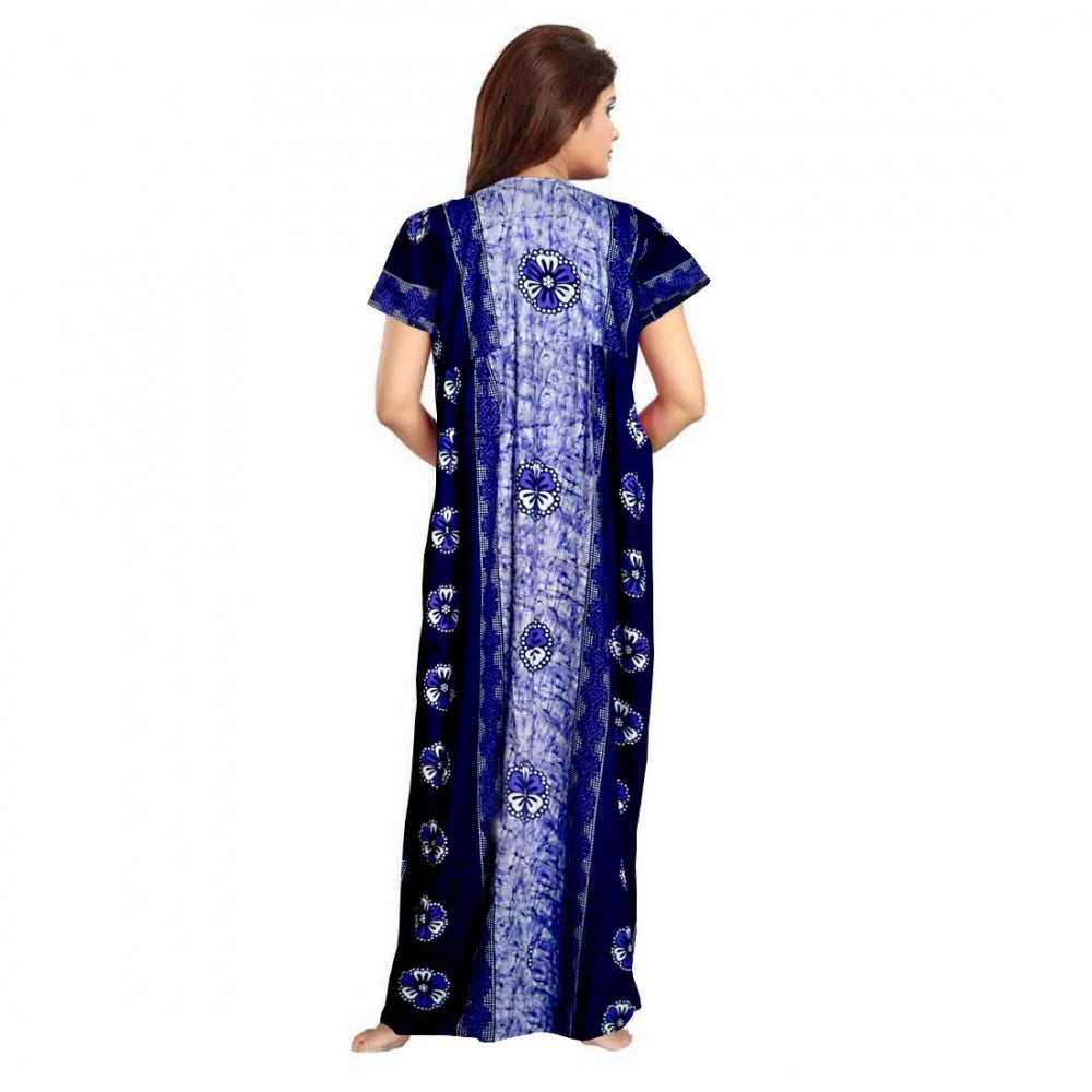 Women's Cotton Printed Maxi Nighty — Blue · 22_L