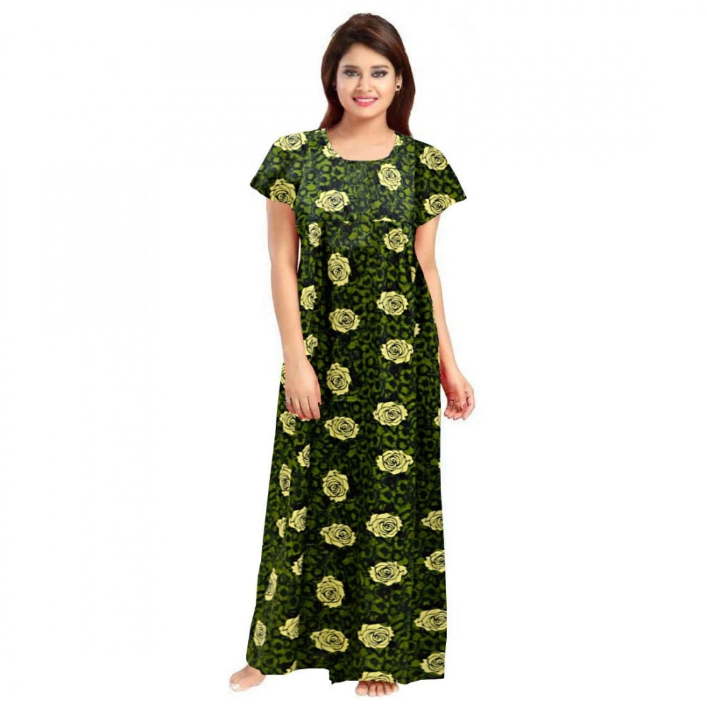 Women's Cotton Printed Maxi Nighty — Green · 41_L