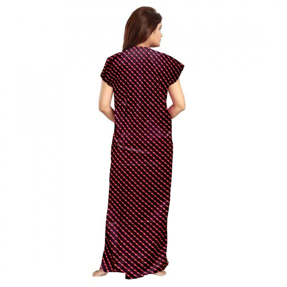Women's Cotton Printed Maxi Nighty — Brown · 39_L