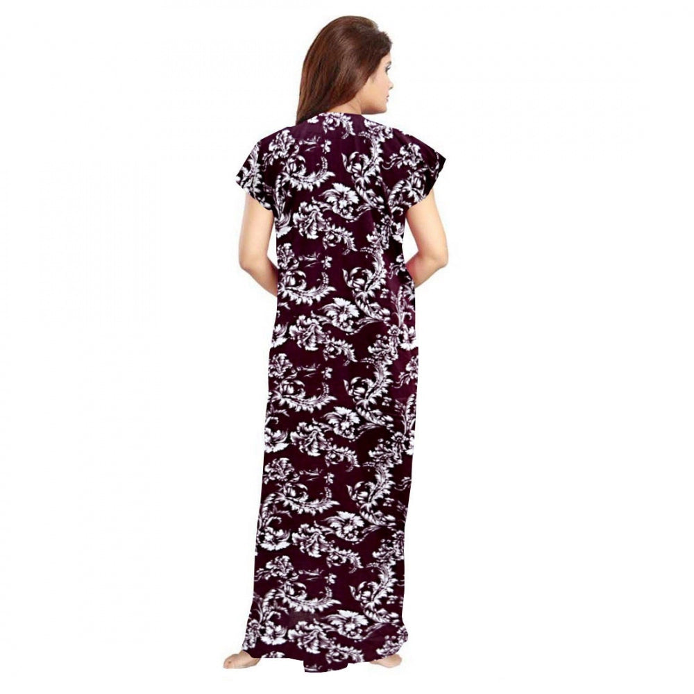 Women's Cotton Printed Maxi Nighty — Wine · 36_L