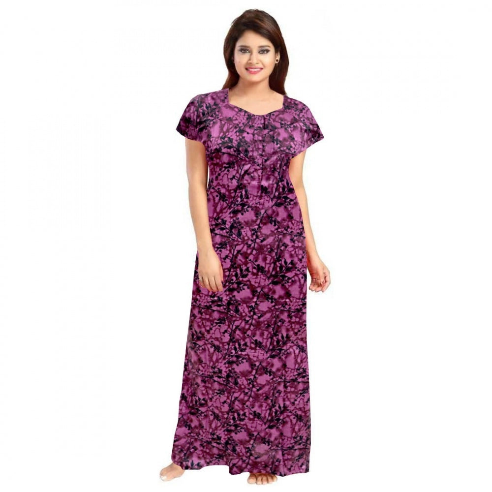 Women's Cotton Printed Maxi Nighty — Wine · 51_L