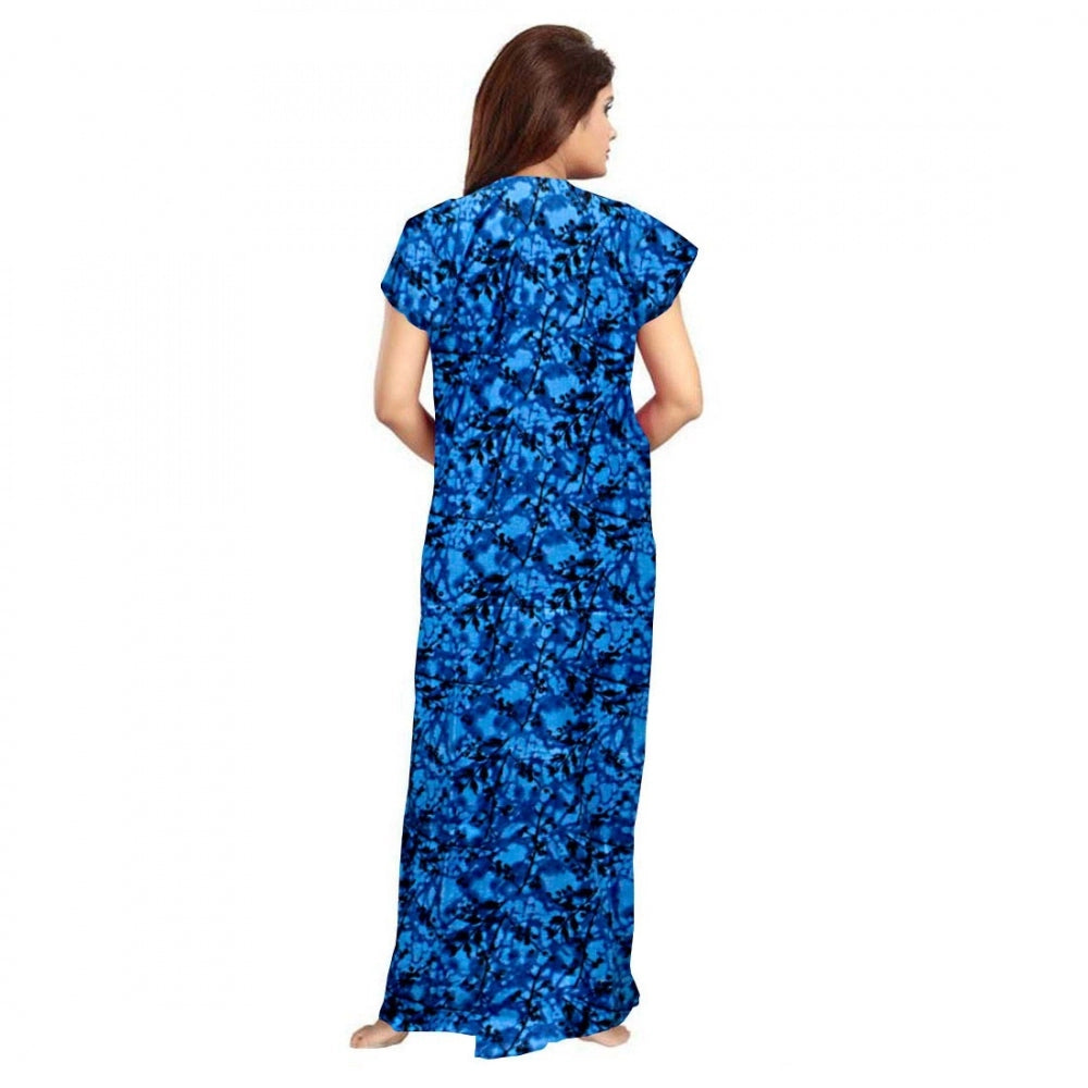 Women's Cotton Printed Maxi Nighty — Blue · 49_L