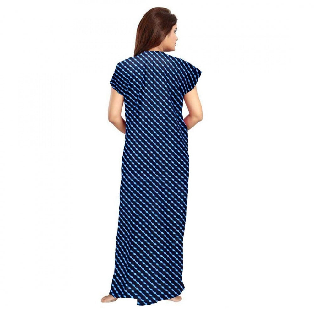 Women's Cotton Printed Maxi Nighty — Blue · 48_L