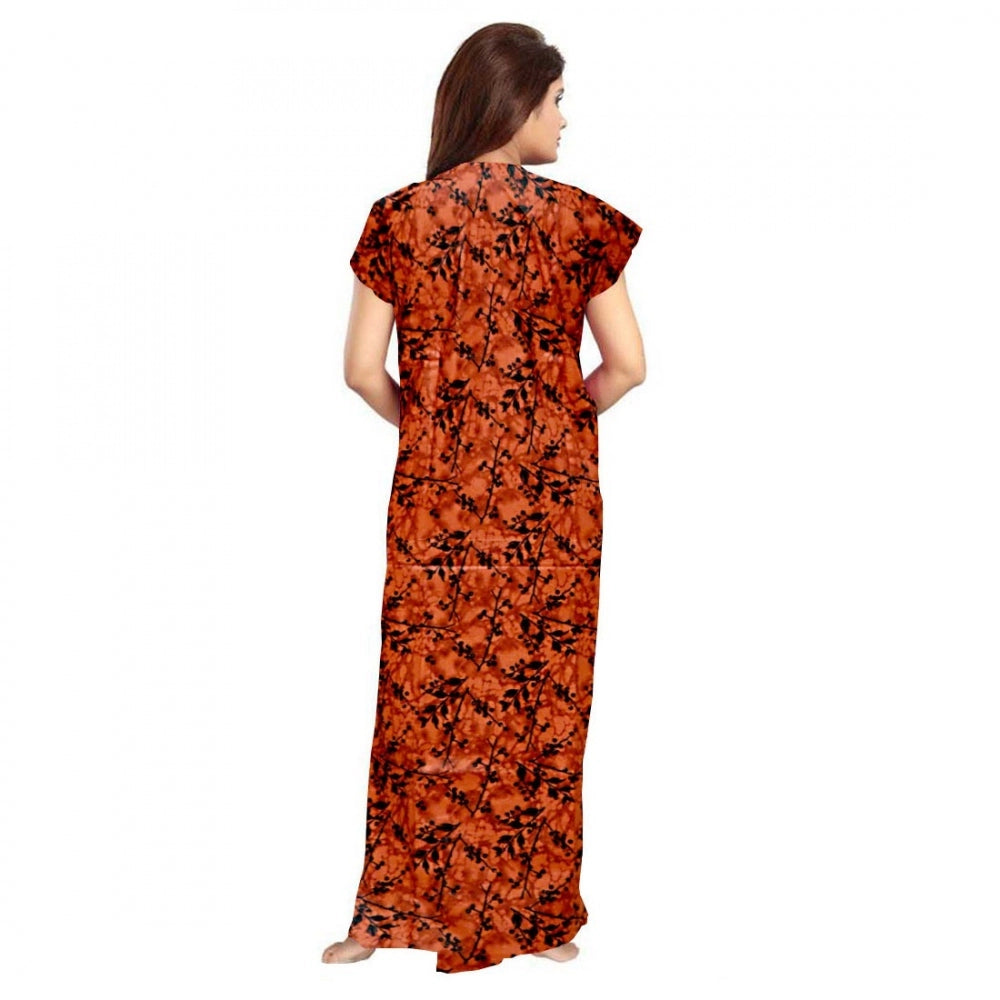 Women's Cotton Printed Maxi Nighty — Orange · 47_L