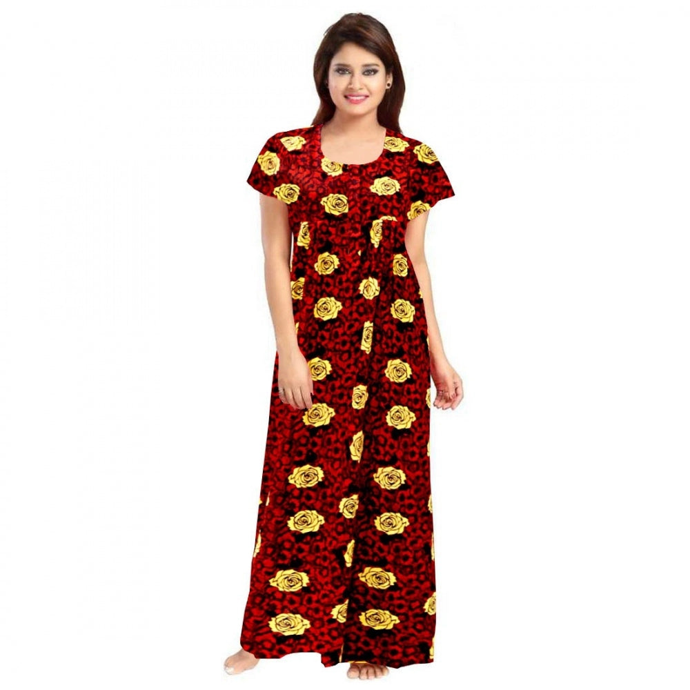 Women's Cotton Printed Maxi Nighty — Maroon