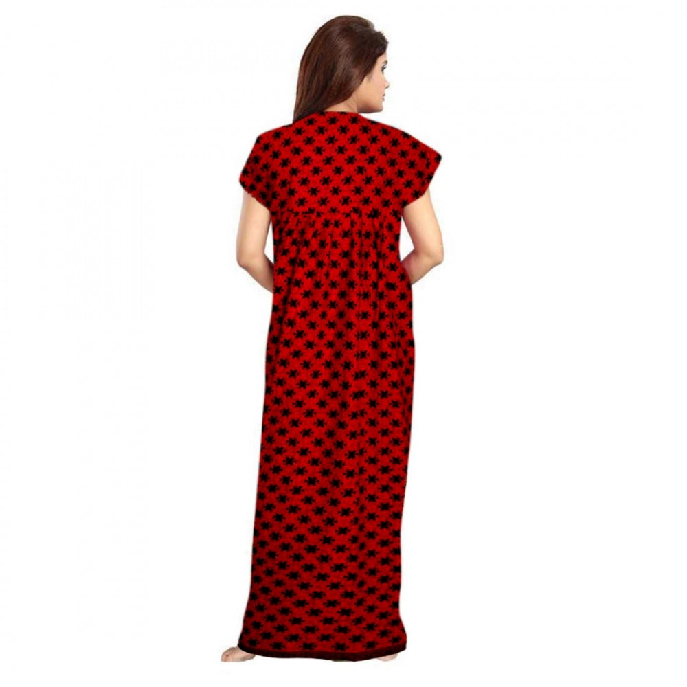 Women's Cotton Printed Maxi Nighty — Red · 01_L