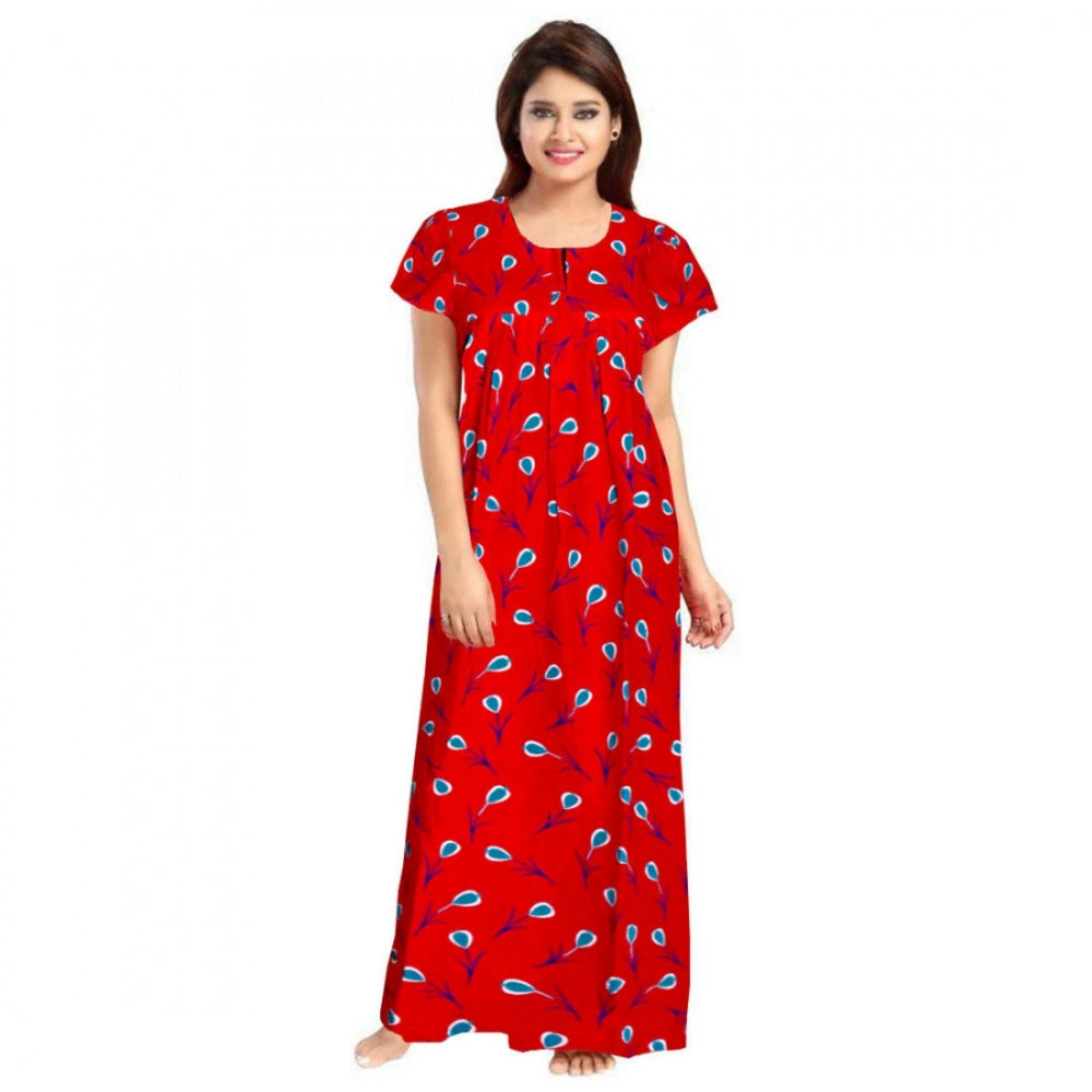 Women's Cotton Printed Maxi Nighty — Red · 19_L