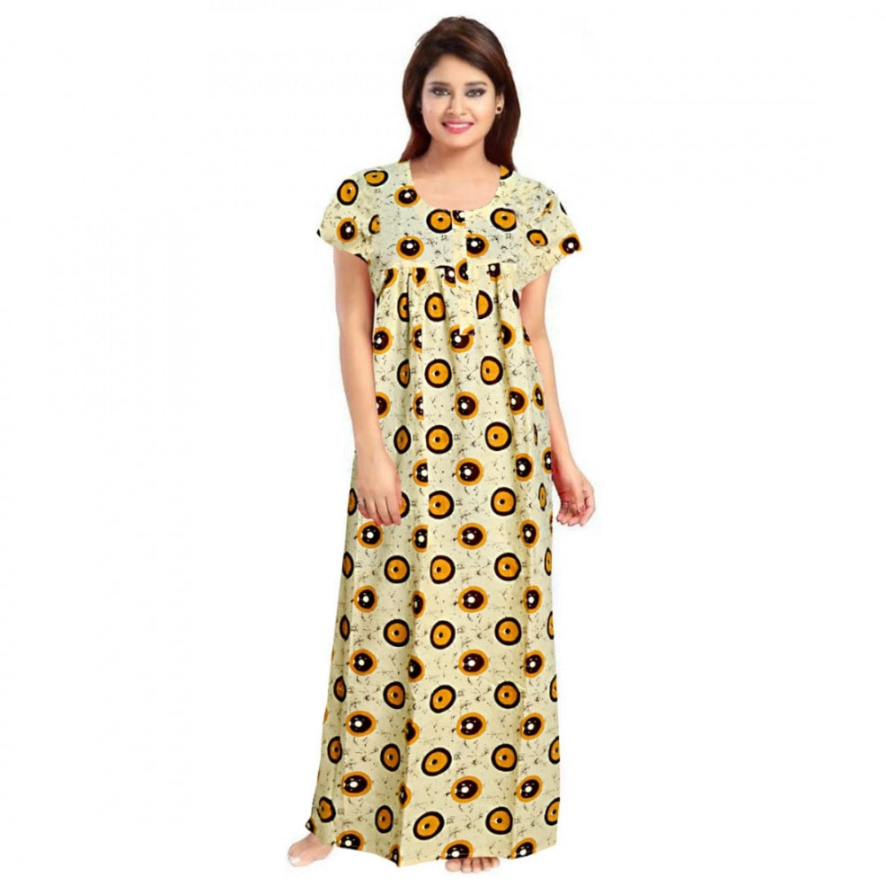 Women's Cotton Printed Maxi Nighty — Off White · 18_L