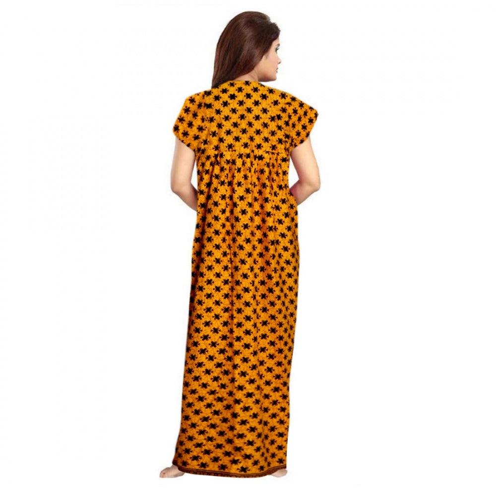 Women's Cotton Printed Maxi Nighty — Mustard · 17_L