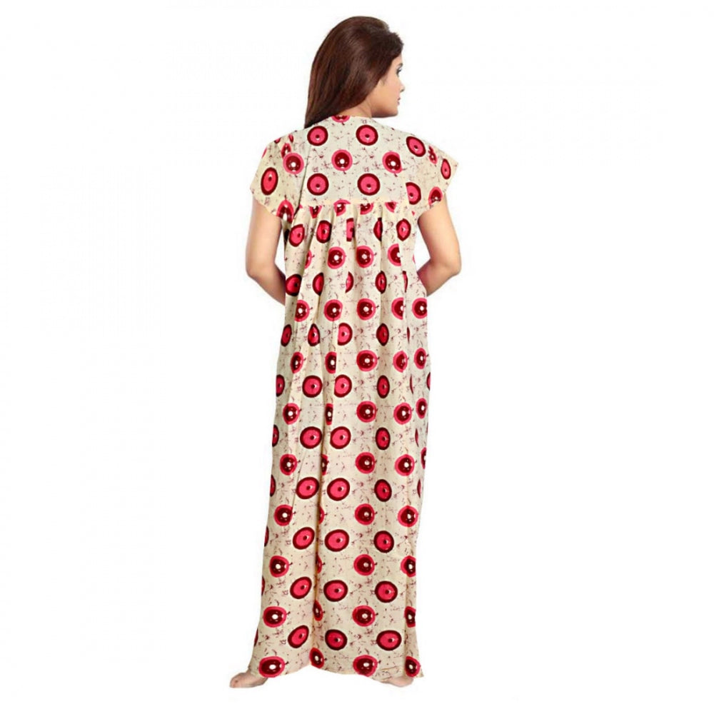 Women's Cotton Printed Maxi Nighty — Red · 16_L