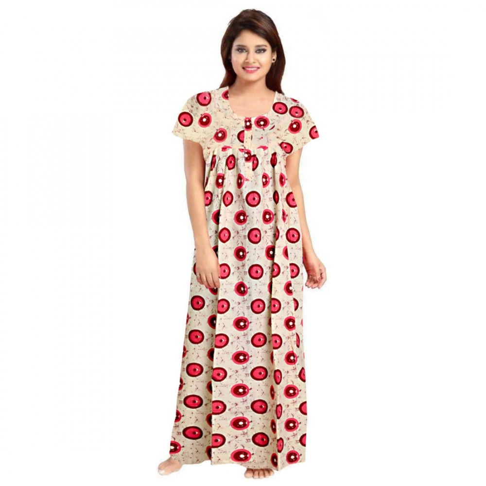 Women's Cotton Printed Maxi Nighty — Red · 16_L