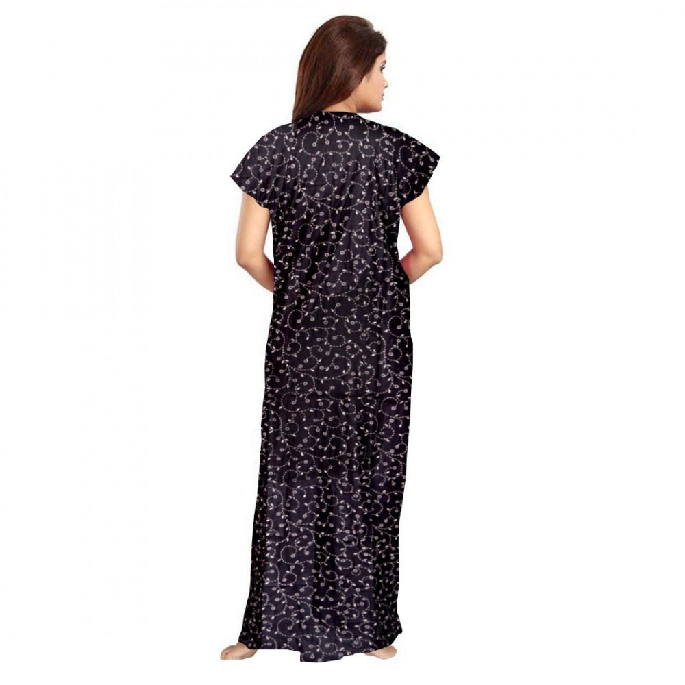 Women's Cotton Printed Maxi Nighty — Grey · 40_L