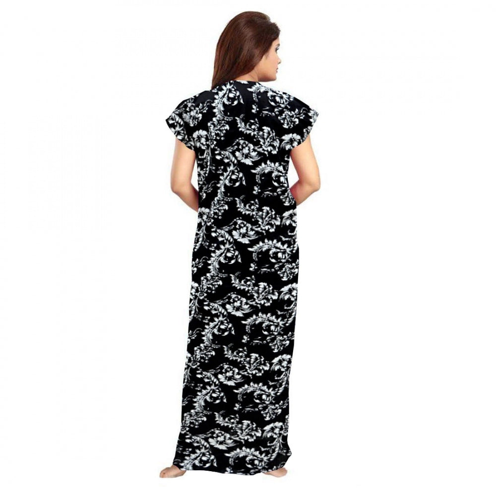 Women's Cotton Printed Maxi Nighty — Black · 34_L