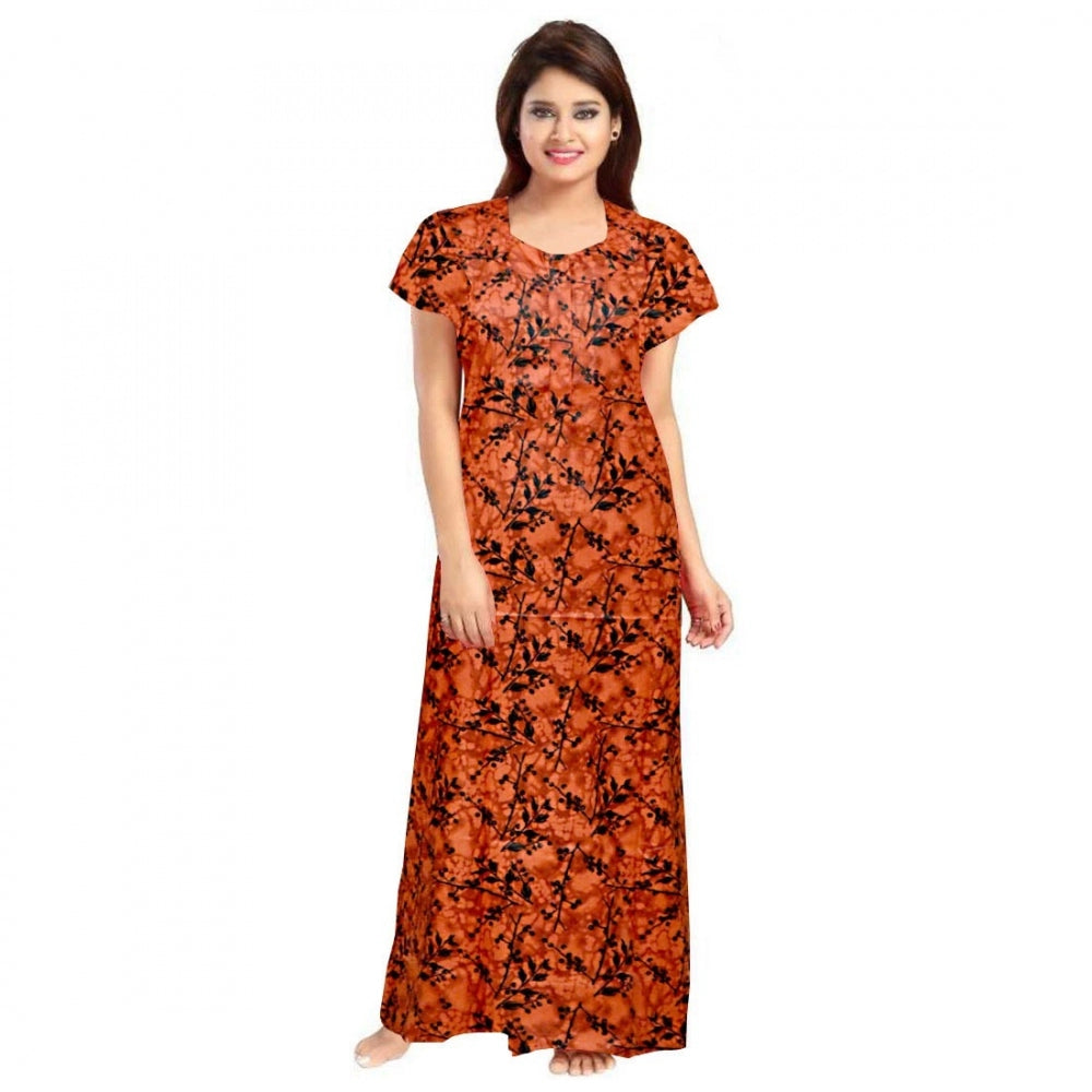 Women's Cotton Printed Maxi Nighty — Orange · 47_L
